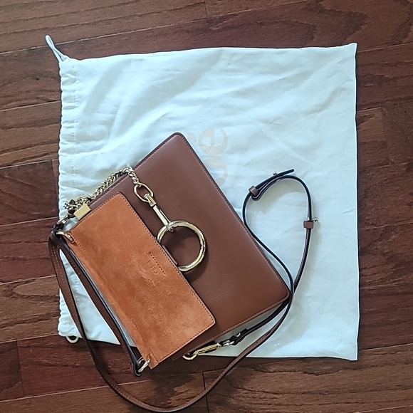 CHLOE Brown Leather and Suede Medium Faye Shoulder Bag Designer - Picture 5 of 9